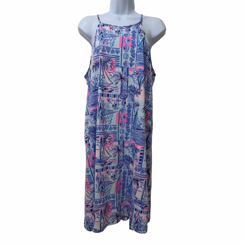Lilly Pulitzer Margot Swing Mini Dress Size L Whisper Blue Yeah Boy Resort Vacay